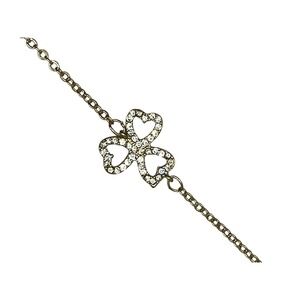 Gold Tone Clover Heart Rhinestone Bracelet 6.5" w/ 1" Extender *NEW*